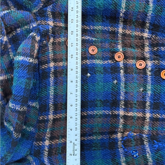 🧥 Desigual Wool Blend Blazer Jacket EU 38 (US M) Blue Plaid Happy Embroidered - Picture 5 of 10